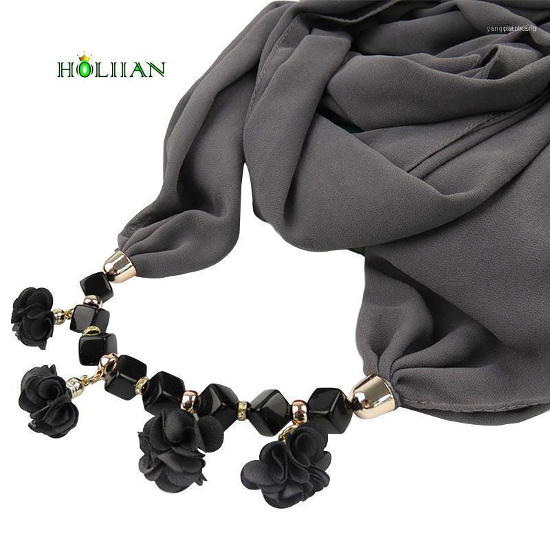 

Flower Chiffon Scarf Necklace For Women Rose Boho Collar Choker Female Luxury Turban Lic Bandana Solid Black Bohemian Jewelry1