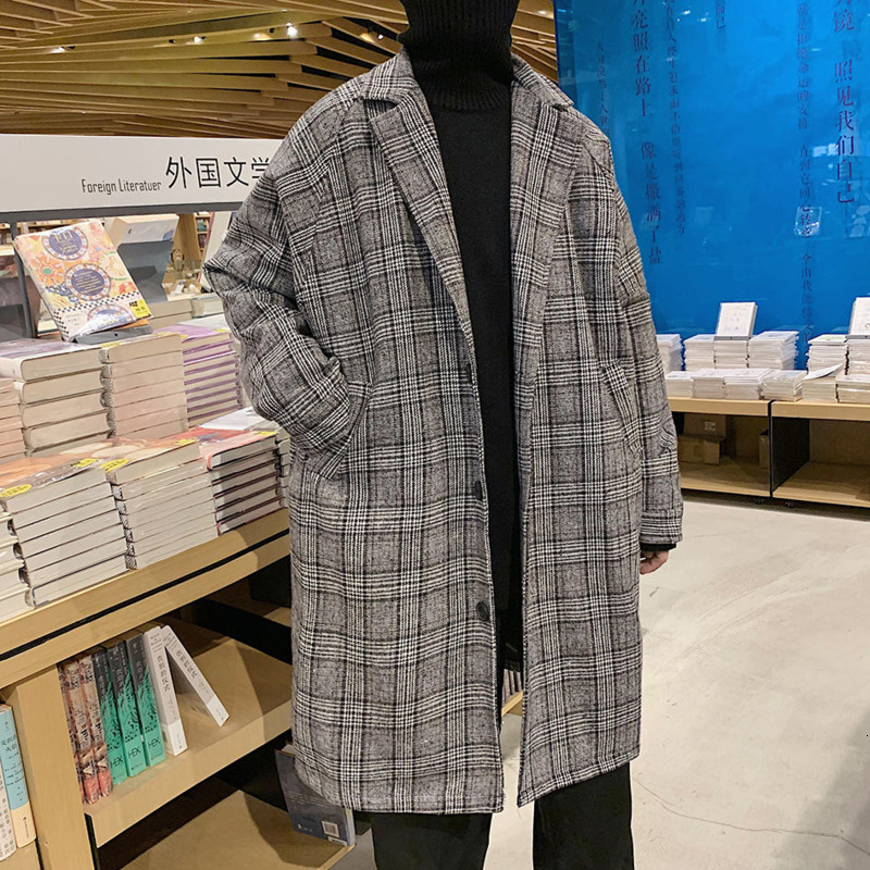 

2021 New Autumn Plaid Men's Fashion Casual Retro Long Men Wild Oversize Woolen Coat Mens Overcoat M- 2c9i, Brown