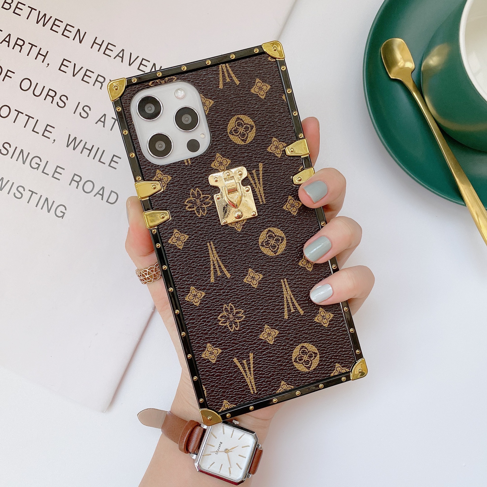 

Designer Fashion Phone Cases Square Leather Case For iPhone 11 12 Pro Max XS XR 7 8 Plus SE Luxury Geometric cover