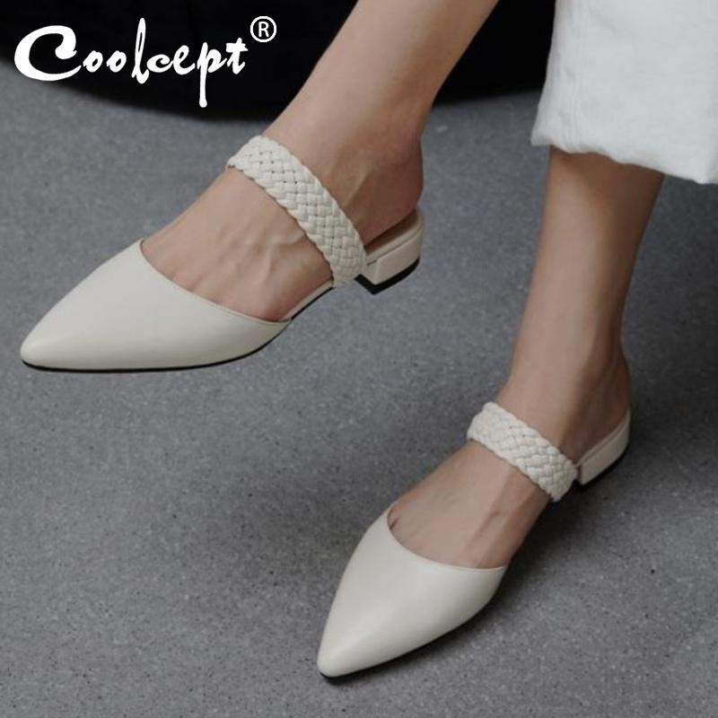 

Coolcept Women Sandals Real Leather Pointed Toe Women Summer Shoes Fashion Ladies Shoes Vacation Footwear Size 34-39, Beige