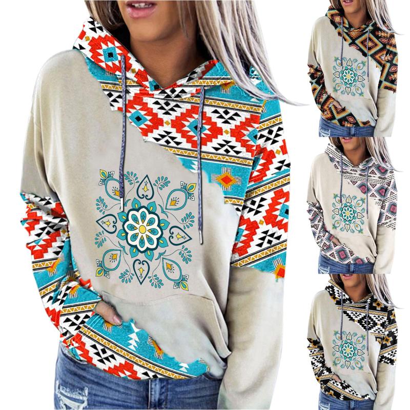 

Women' Hoodies & Sweatshirts Winter Ethnic Print Sweatshirt Hoodie Vintage Casual Aztec Long Sleeve Pullover, Gd
