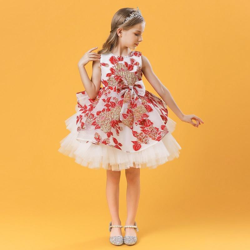 

Girl's Dresses PLBBFZ Kids For Girls Clothes Children Embroidery Princess Flower Party Tutu Dress Girl Vestidos, Red