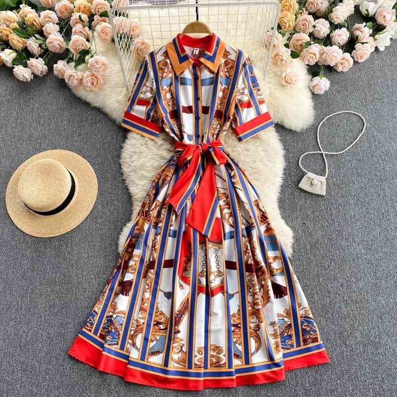 

High-end women's celebrity dresses, summer design, printed large-length, mid-length dresses 210525, Photo color