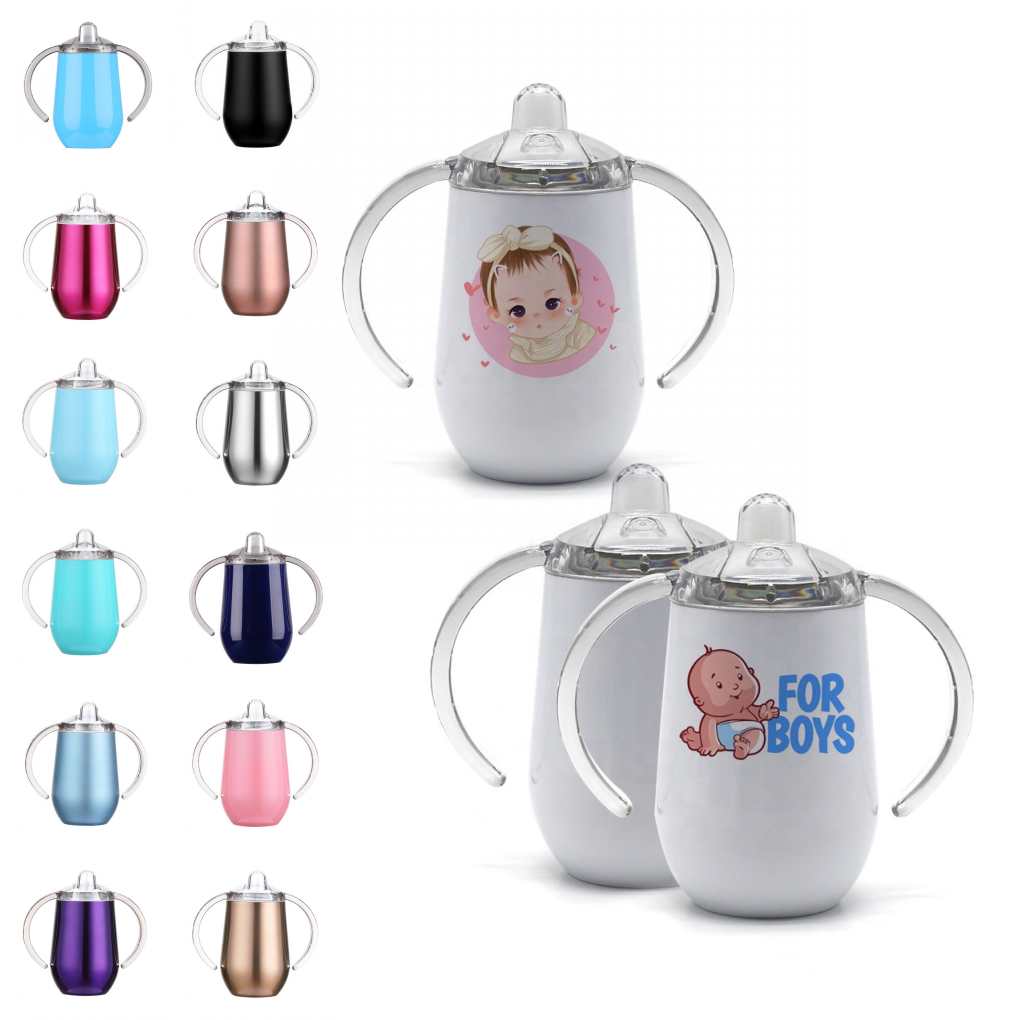 

16 Colorful 10oz Sublimation Sippy Cups Blank DIY Baby Milk Bottle With Handle Stainless Steel Kids Drinking Tumbler For Gifts