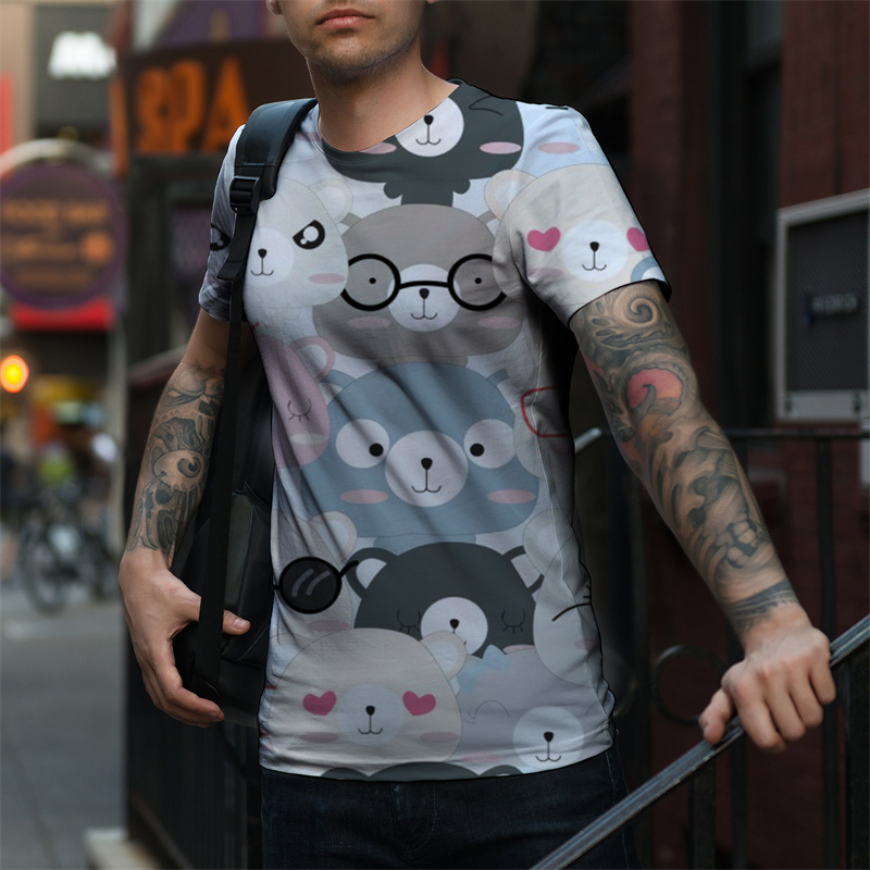 

Original rock Bob Marley 3D printing cute bear pattern T-shirt fashion and beautiful breathable daily party travel men's short sleeves, White;black