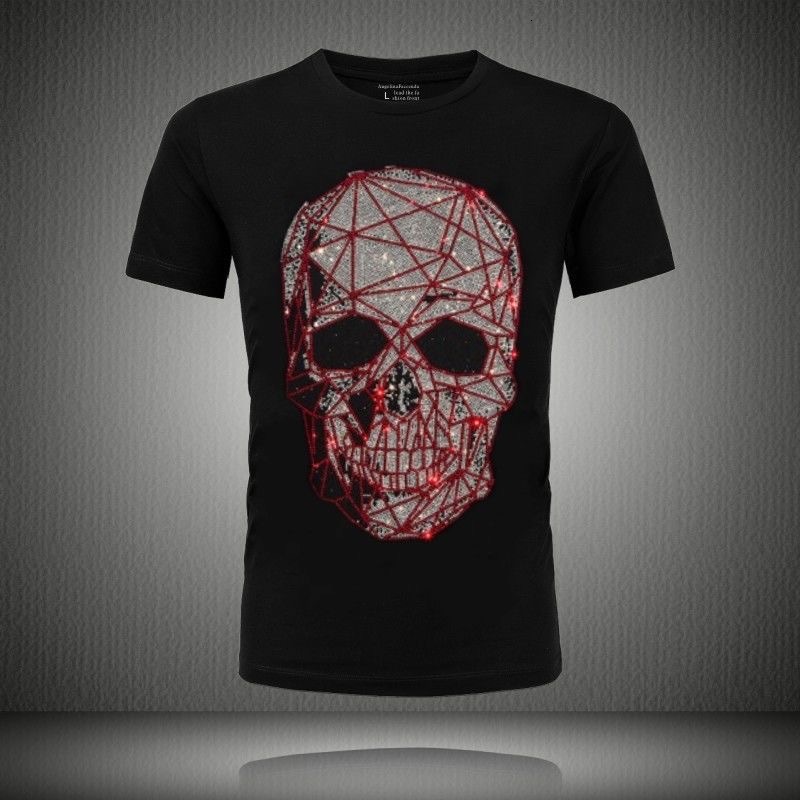 

2021 New More Fashionable Skull Strass T-shirts Man Short Sleeve Mark Streetwear Thin Neck Tshirts Calaveras T-shirt U0pm