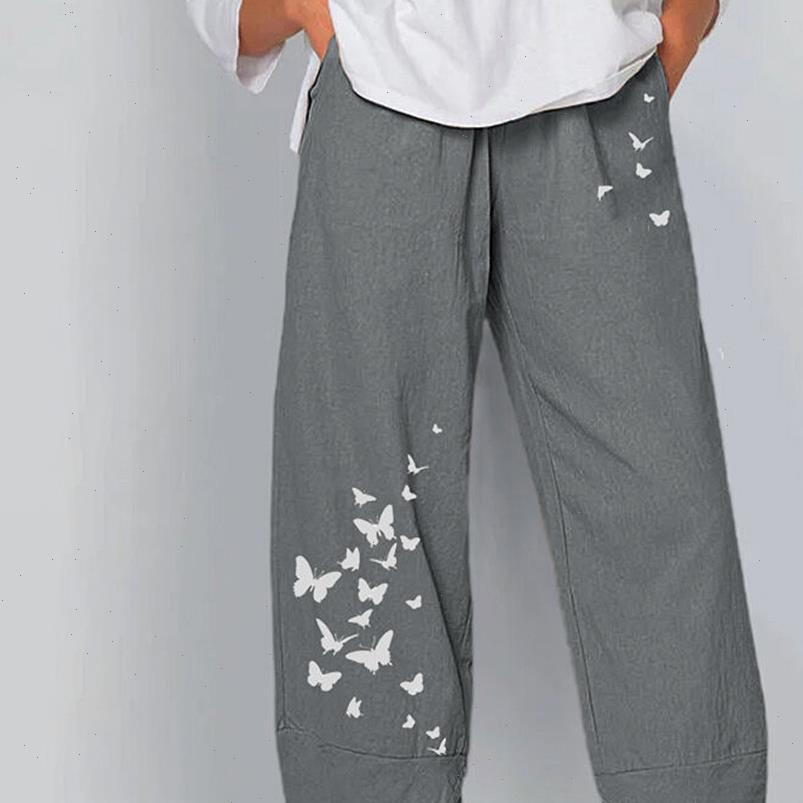 

vintage casual print elastic waist women pant linen wide leg trousers summer plus size loose comfortable leggings, Black;white
