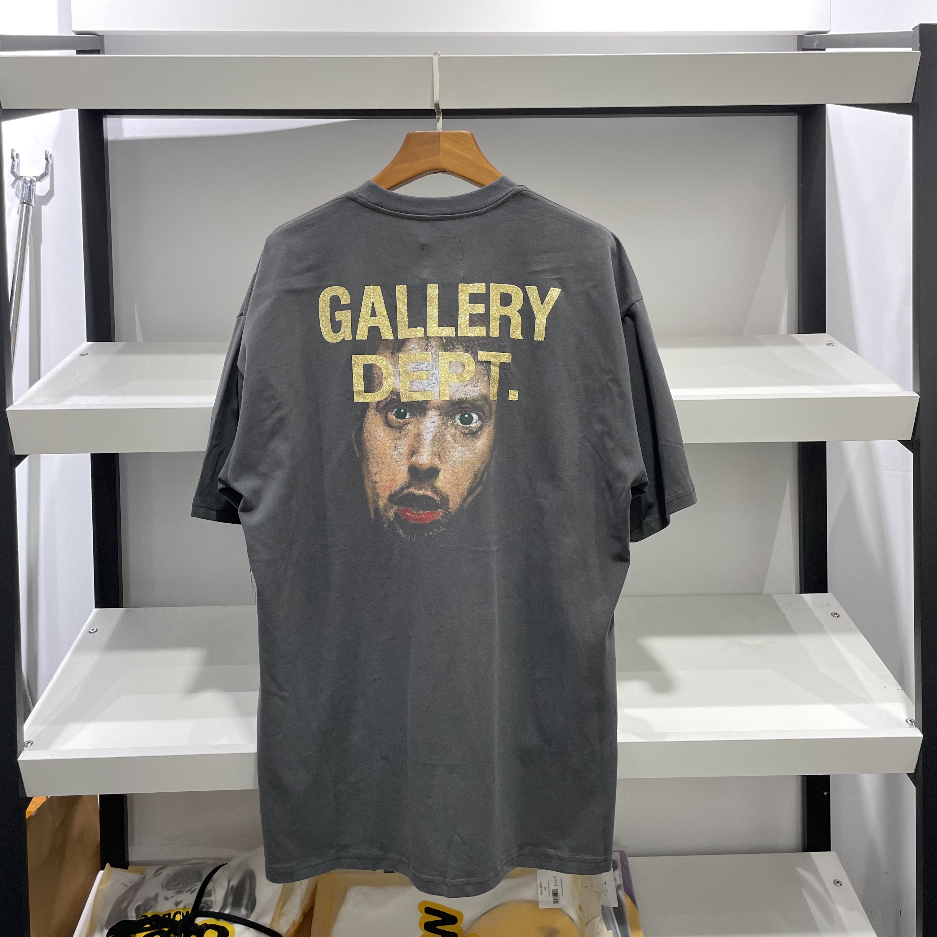 

GALLERY DEPT Men' T-Shirts vintage portrait distressed Handmade screen film printing, Washed gray