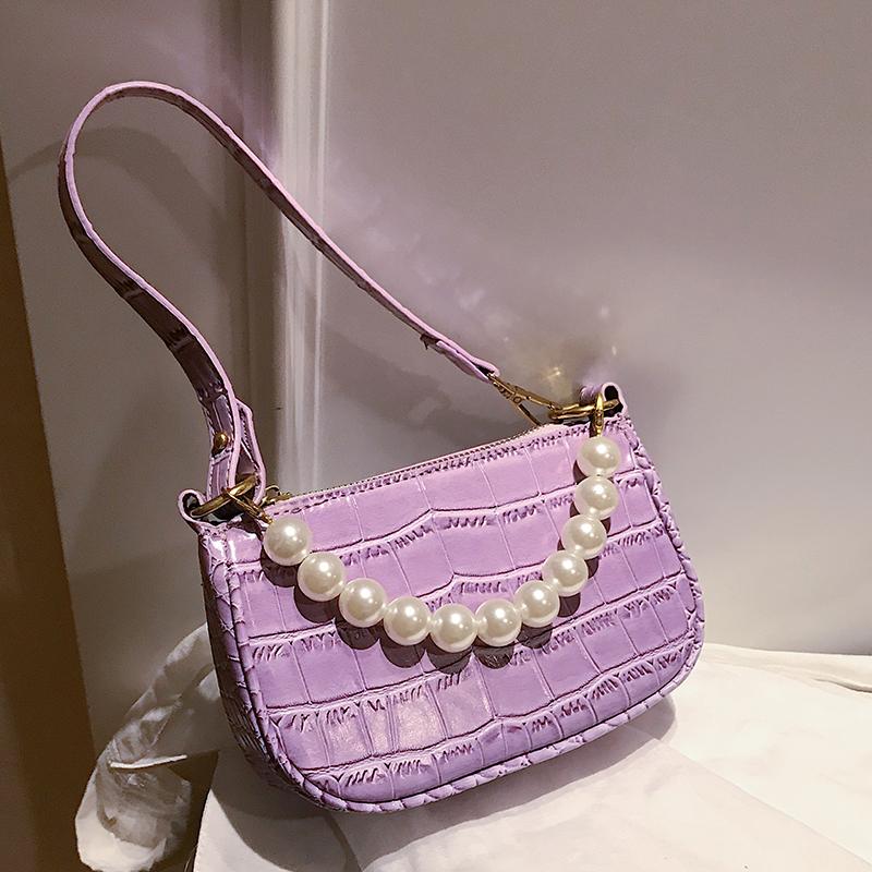 

Crocodile pattern Pearl Tote bag 2021 New High-quality Leather Women's Designer Handbag Chain Shoulder Messenger Bag Armpit, Black