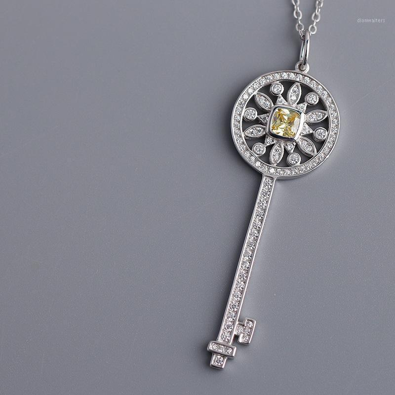 

High Version Original Single Quality S925 Sterling Silver Key Necklace Jewelry Double Heart-shaped Female Chains