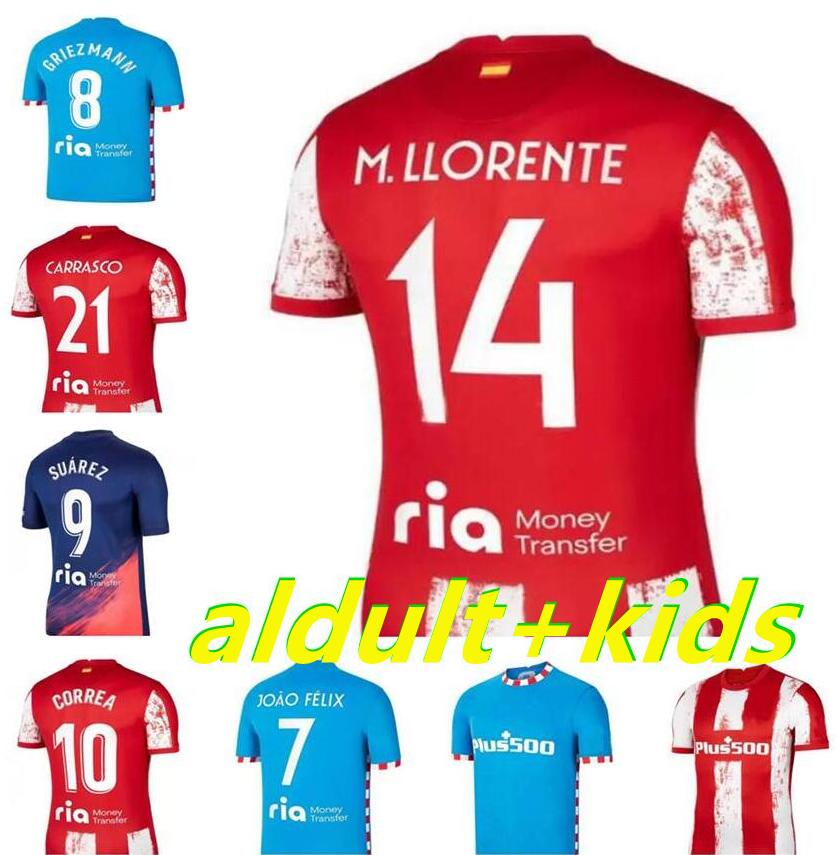 

Atletico soccer jerseys SUAREZ Madrid 21 22 JOAO FELIX 2021 2022 M LLORENTE KOKE SAUL CARRASCO CORREA camiseta LEMAR football shirts Mens JOÃO FÉLIX Jersey Kids Kit, 1998 home