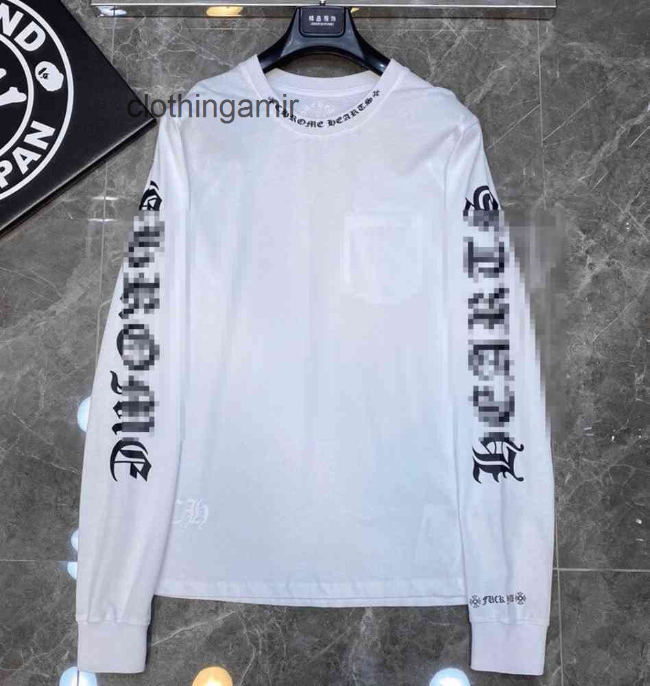 

2022 chROMee HEArts Street Tide Ch Crowe' Heart Cross New Casual Hip Hop High Street Round Neck Long Sleeve T-shirt Men and Women 8089 L8R5, White