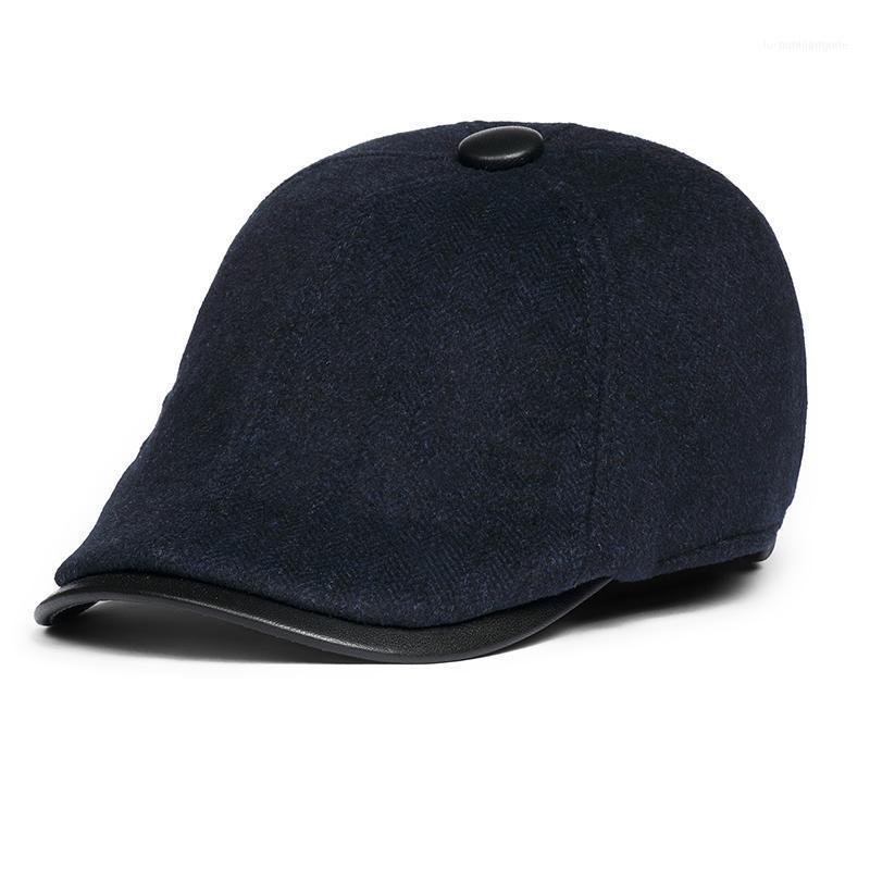 

Berets Winet Man Woolen Genuine Leather Beret Hat Men Fleece Ear Warm Retro Sboy Bonnet Middle-aged Earmuffs Striped Bonia Big Head1, Hm15-dark grey