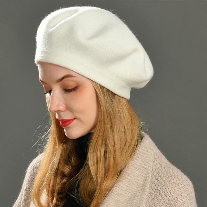 

Berets Winter Beret Hat For Women Flat CaFemale Knitted Cashmere Wool Cap Autumn Lady Caps, White