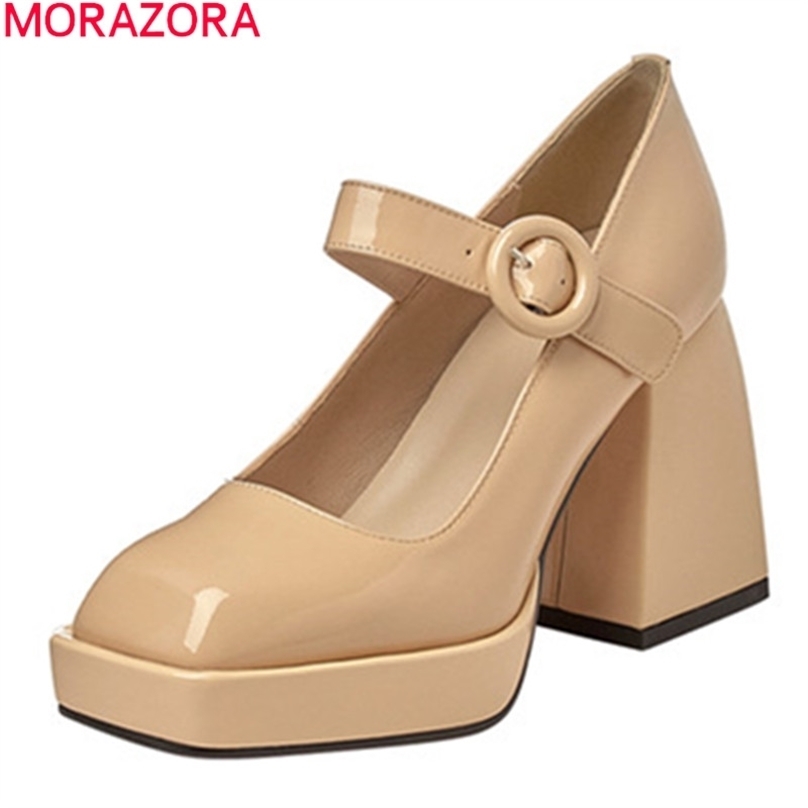 

MORAZORA Fashion Platform Shoes Genuine Leather Party Wedding Summer Ladies High Heel Pumps Black 211029, Nude color