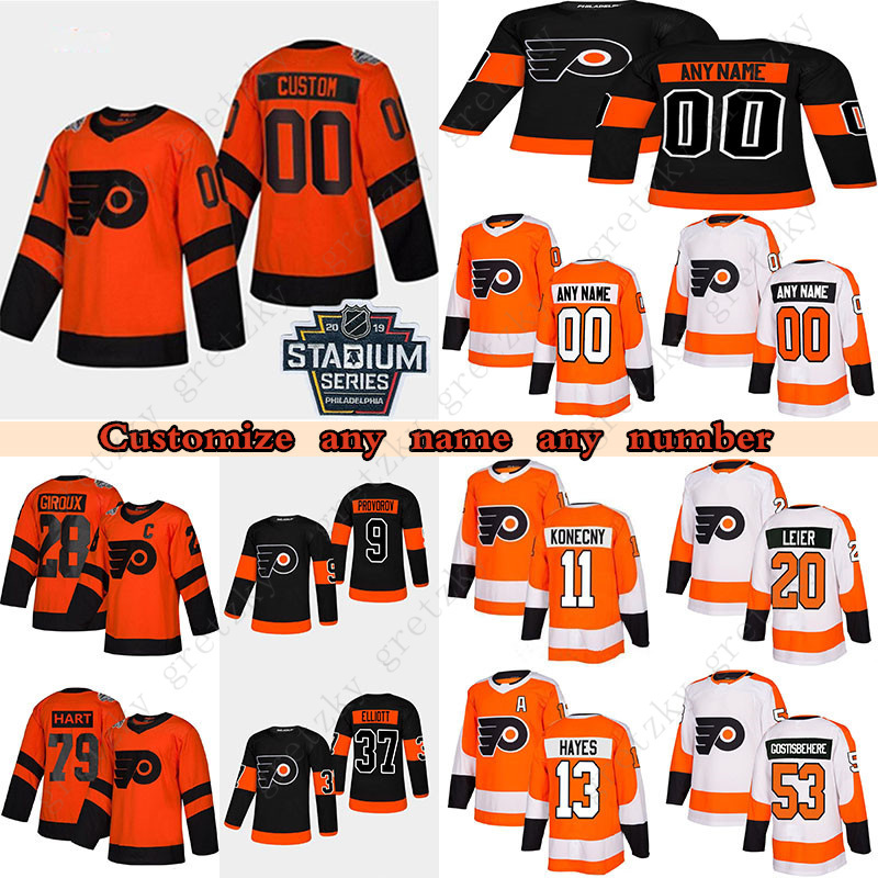 

Custom Philadelphia Flyers hockeys jersey 79 Carter Hart 13 Kevin Hayes 28 Claude Giroux 14 Sean Couturier any number and name, Black;red