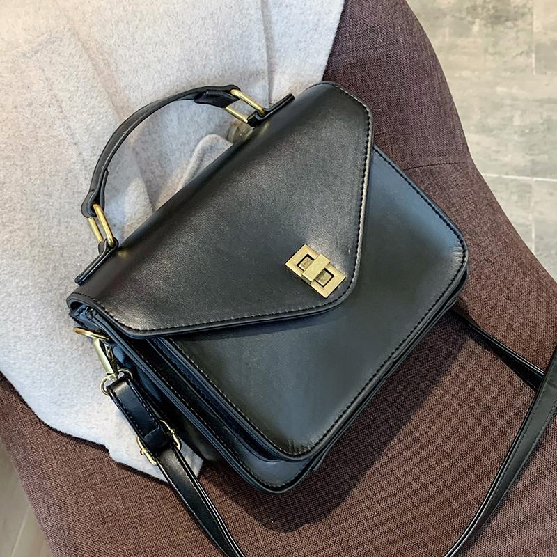 

Vntage Square Tote bag 2021 Fashion New High quality PU Leather Women's Designer Handbag High capacity Shoulder Messenger Bag, Black