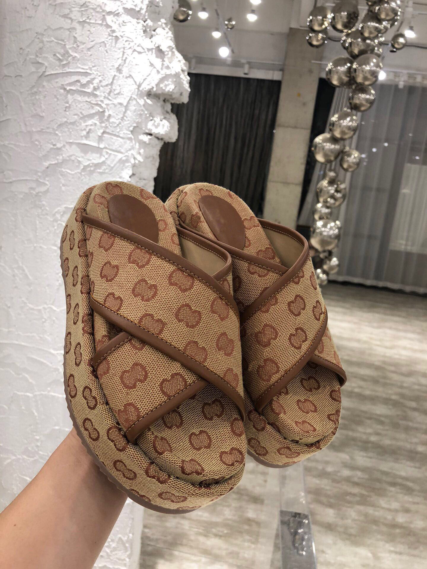 

Women summer Slippers thick bottom series 5.5cm women's skates dynamic color canvas cross belt fashion sandals, 21#