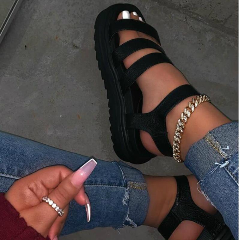 

Dress Shoes Summer Women Sandals Gladiator Platform Heels Rome Peep Toe Buckle Casual Leisure Beach Vacation Ladies Zapatos De Mujer, Black