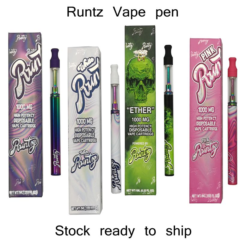 

Runtz 1.0ml Disposable Vape pen e cigarette Ceramic Empty Cartridge 240mAh Rechargeable Battery PVC Tube Plastic Cartridges Packaging