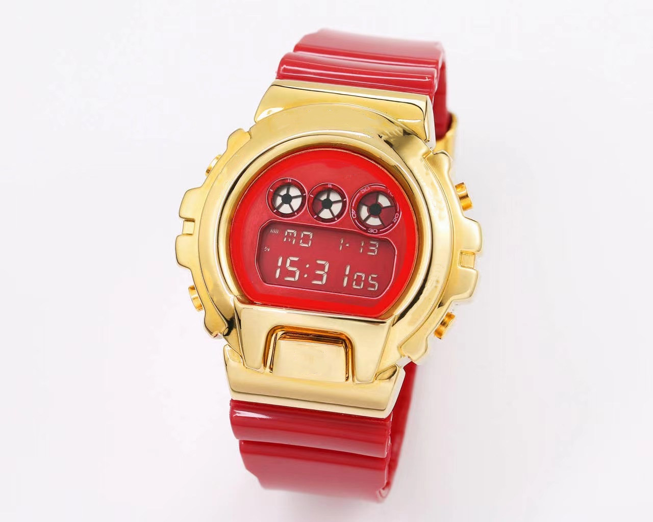 

High quality 6900 alloy sports men's quartz watch LED waterproof digital watch automatic thermometer measurement world time, Slivery;brown