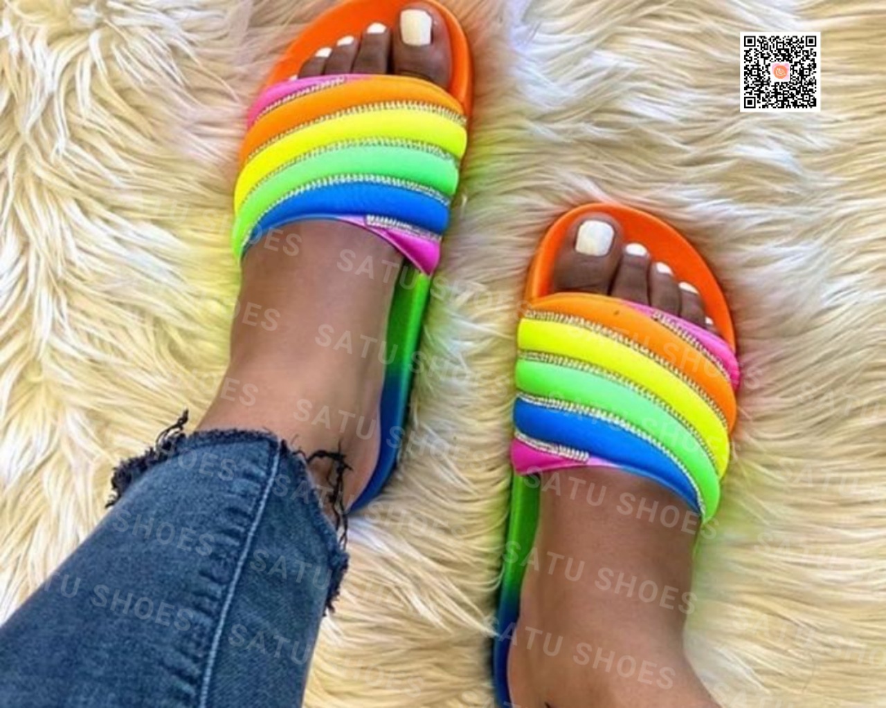 

Summer Womens Sandals Fashion rainbow slippers diamond flip flops Women Shoes Jelly designer style Slides, Freight difference