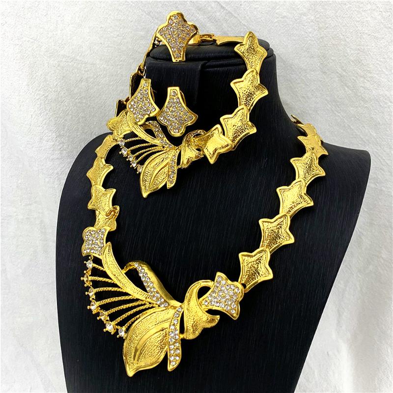 

Earrings & Necklace 2022 Fashion African Nigerian Ring Pendant Bracelet Jewelry Charm Dubai Gold Sets For Women Wedding Bridal, Silver