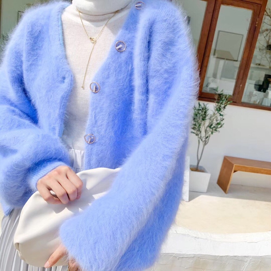

Women's Sweaters Elegant Korean Jsxdhk feminine mink green cashmere cardigan winter meshed with singlev tightly breasted thick sweater N1T8, 1# shoe box