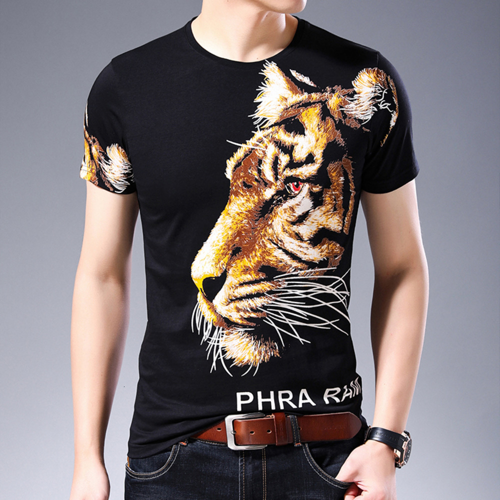 

2021 New Tiger Print for Fashion Pullover Slim Fit Pull Men Tshirt Chompas Animal Printed Tee Shirt Homme Clothes Dkip, Gold tiger head