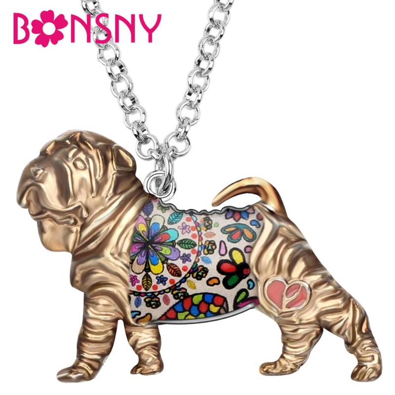 

WEVENI Enamel Alloy Chinese Shar Pei Dog Necklace Pendant Collier Animal Jewelry For Women Girls Gift Charms Dropshipping Bijoux, Silver