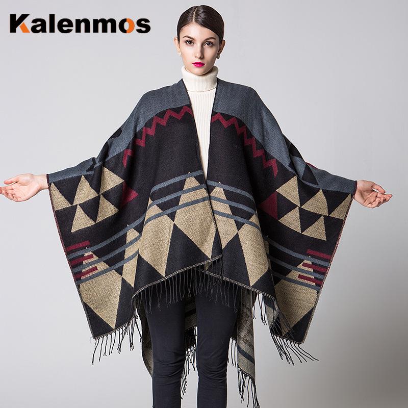 

Scarves Cloak Women Poncho Scarf Geometric Travel Shawl Imitation Cashmere Capes National Wind Fork Cloaks Wraps Autumn Winter