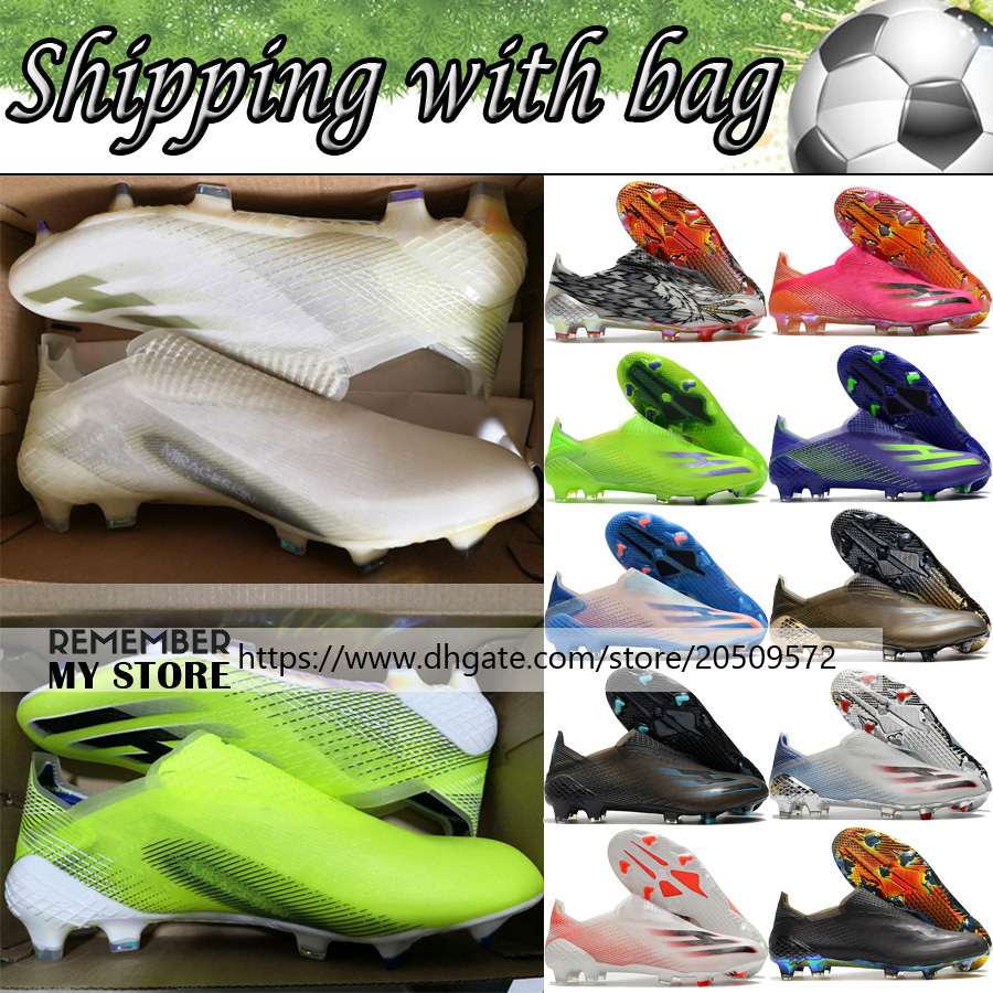 

Mens X Ghosted FG AG Lightweight Soccer Boots Shoes High Quality Champagne Green Pink White Blue Yellow Black Laceless Outdoor Leather Football Cleats, Ag 2