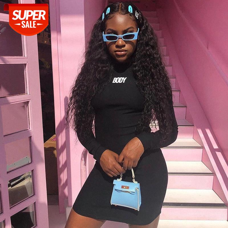

hirigin Fashion Letters Print Long Sleeve Bodycon Dress for Women Fall Clothes Sexy Tight Mini Dresses Vestidos #di7Q, Black;gray