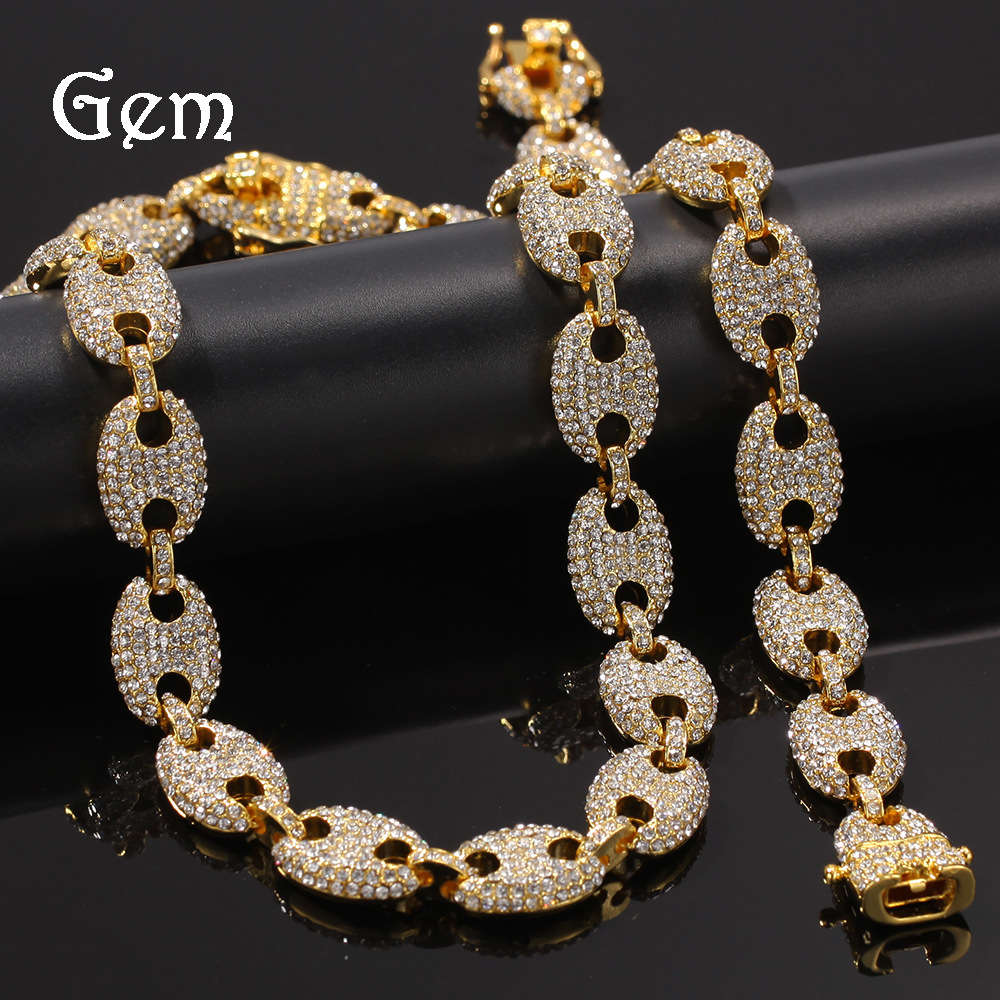 

Jewelry full diamond pig nose alloy necklace bracelet set hiphop personality trend men's Necklace