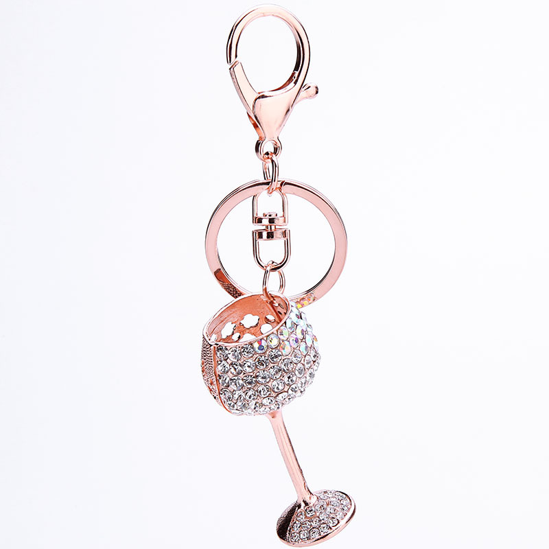 

Fashion Shiny Rhinestone Wine Cup Keychain Keyring Decor Bag Key Pendant
