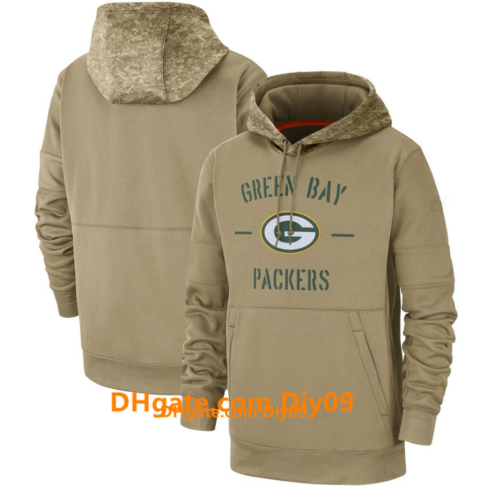 

Mens Women Kid Green Bay Packers Tan Vintage Sweatshirt 2019 Salute to Service Sideline Therma Pullover Hoodie, Blue;black