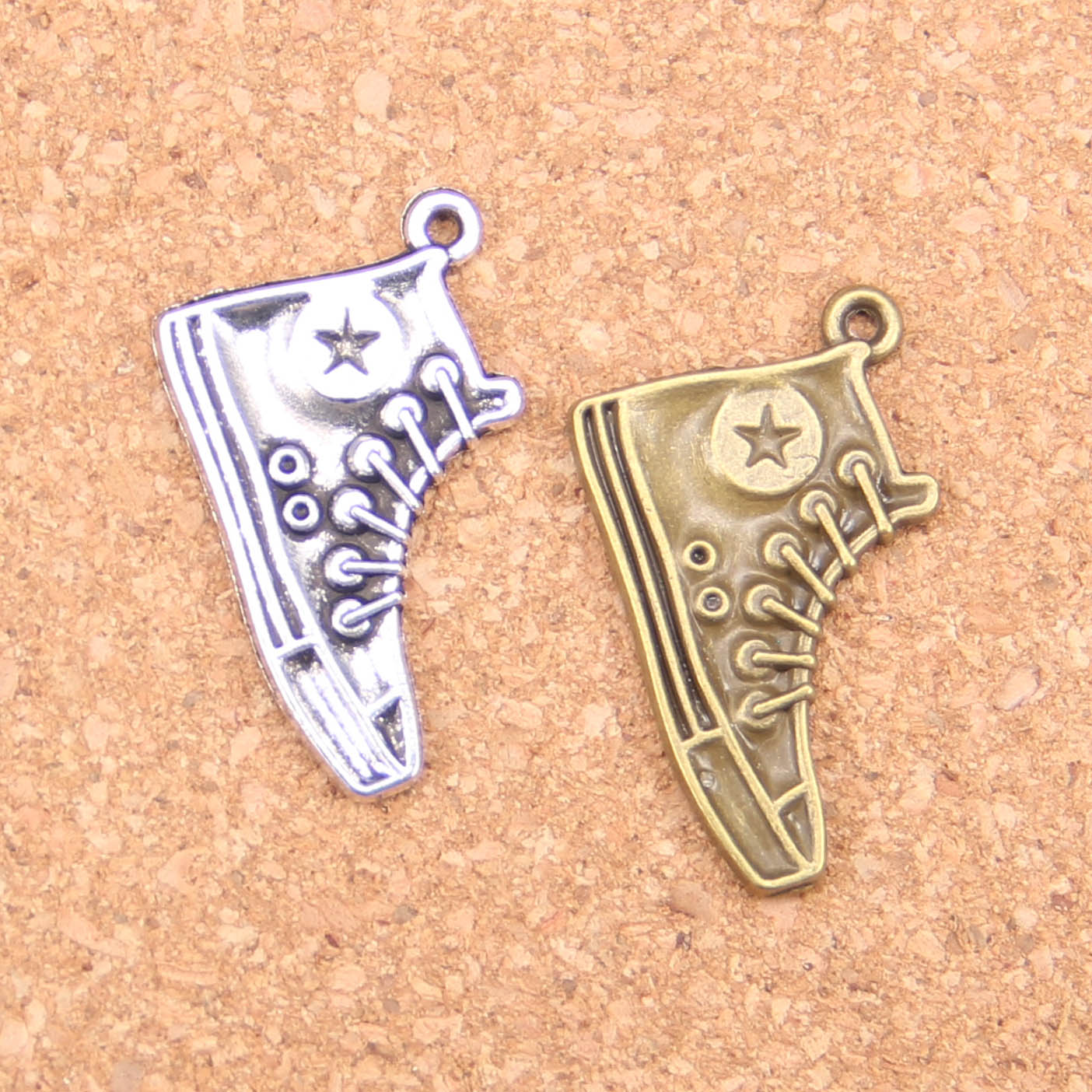 

48pcs Antique Silver Plated Bronze Plated basketball shoes Charms Pendant DIY Necklace Bracelet Bangle Findings 30mm, Bronze;silver