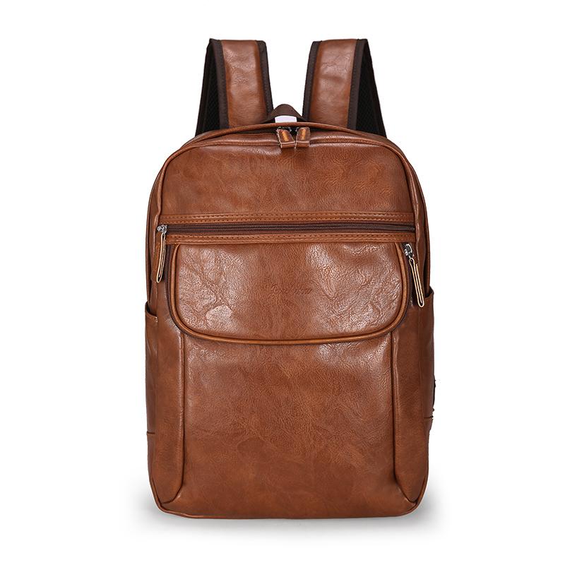 

Backpack 2021 Fashion Men PU Leather Bagpack Large Laptop Backpacks Male Schoolbag For Teenagers Boy Weekend Travel Bag, Black