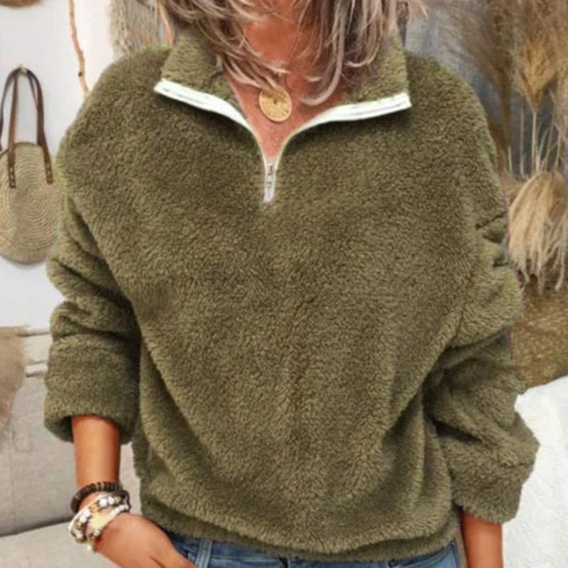 

Women' Hoodies & Sweatshirts Autumn Sweatshirt Long Sleeve Solid Color V-neck Zipper Without Hood Pullover Winter Ladies, Red