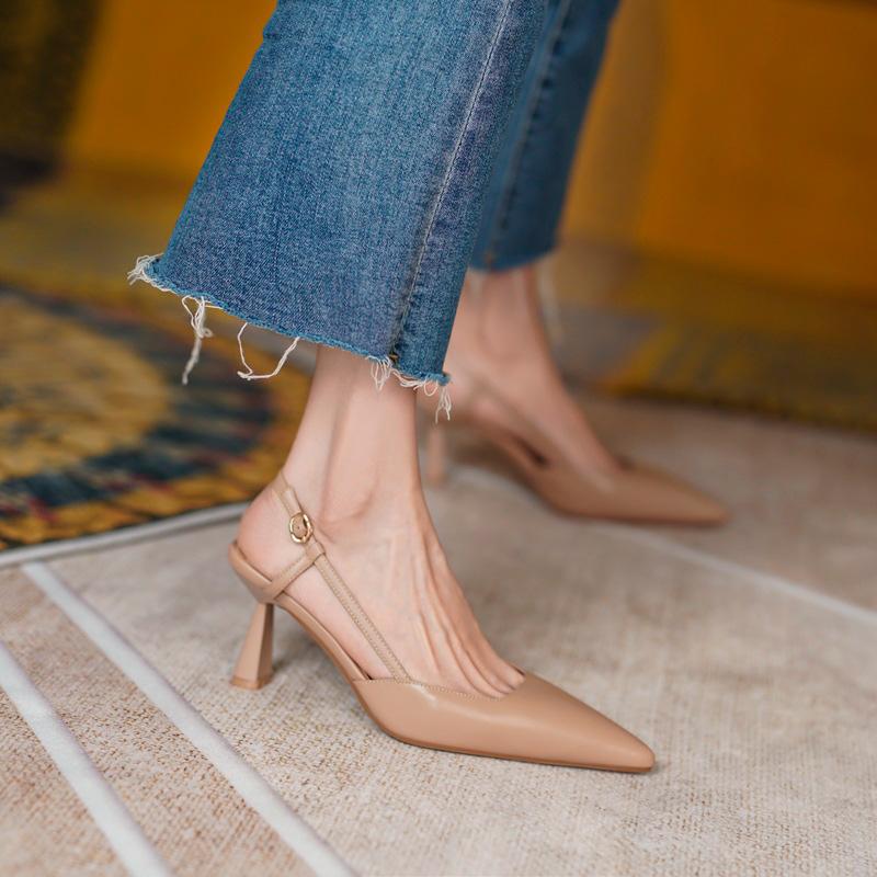 

Sandals Women's Pointed Closed Toe Low Heels Sandal Ladies Summer Sexy Shoes For Women Female Footwear Pumps Wedding Fashion, Ap