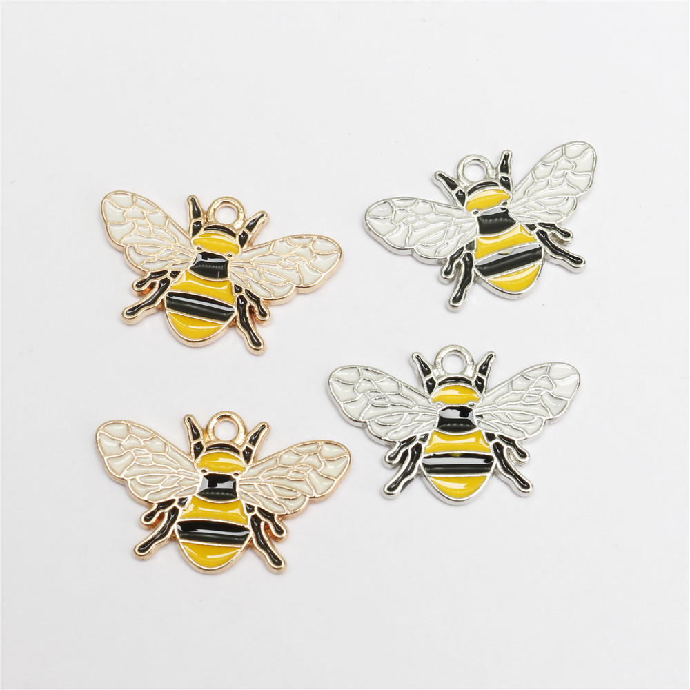 

20Pcs 2 Color Enamel Bee Drop Oil Charms Animal Pendant For DIY Bracelet Jewelry Making Accessory Crafts 26*17mm
