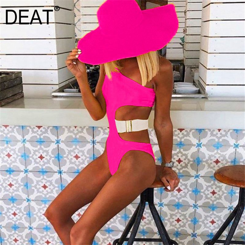

Summer Womens Backless Bikini Monokini Push Up Beach Swimwear Swimsuit Sexy One Shoulder Bodysuit MJ614 210525, Red