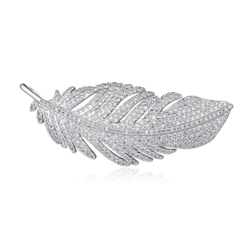 

Pins, Brooches White Rhinestone Feather For Women Brooch Pins Silver Color Shine Crystal Zircon Broach Christmas Jewelry Wedding Gifts