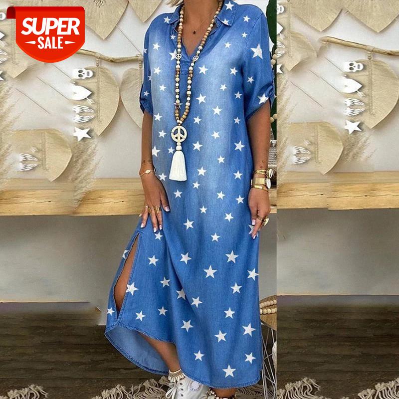 

Print Side Split Long Women's Shirt Dress Loose Half Sleeve V-neck Women's Dresses 2021 Casual Fashion Streetwear Ladies Clothes #ua65, Black;gray