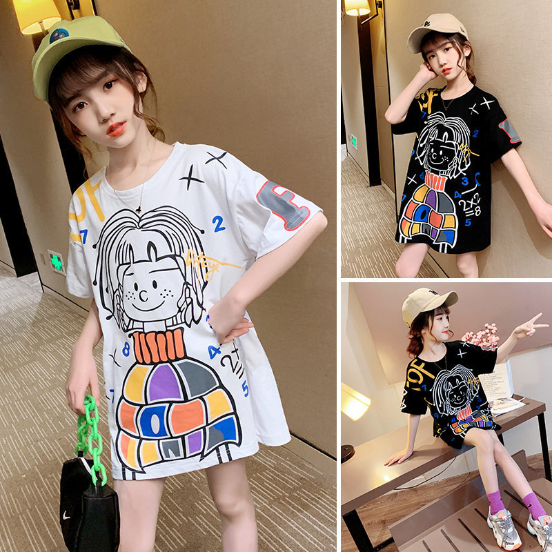 2021 Nouveau t-shirt de coton estampé pour enfant, chandails de fille d'été adolescents 10-12 14Y K1BK