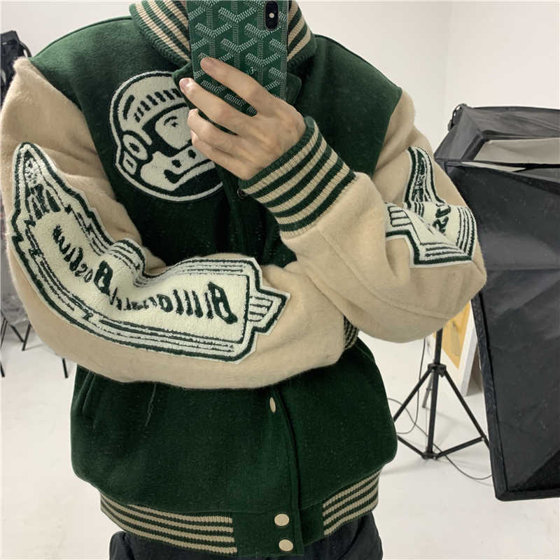 

2021 New BBC KENIJIMA Astronaut Retro Sports Wool Cotton Jacket Baseball Uniform Q0901, Black