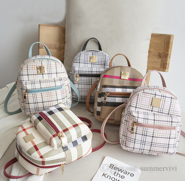 

Designer kids plaid backpacks girls PU leather double shoulder bags children lattice handbags luxury women casual backpack Q1617