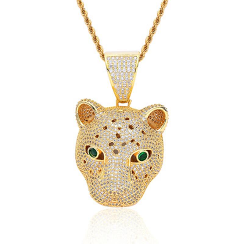 Pendant Necklaces Micro-Inlaid Zircon Leopard Head Shiny Animal Zodiac Hiphop Men And Women Jewelry-image-708486037