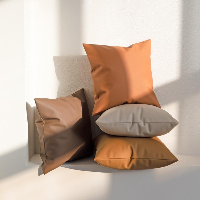 

Cushion/Decorative Pillow Solid Color Faux Leather Pillowcase Sofa Throw Cover Squre Lumbar Cushion