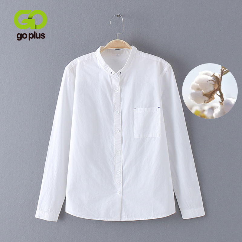 GOPLUS White Blouse Women's Shirt Cotton Womens Tops and Blouses Vintage Stand Collar Blusas Mujer De Moda Haut Femme 210225Z